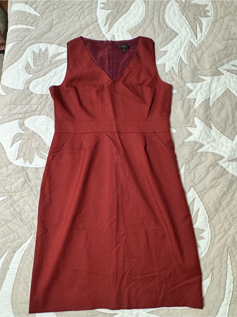 J. Crew Sleeveless V-Neck Midi Dress in Cranberry